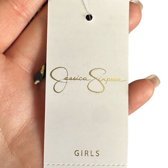 NWT Jessica Simpson Smocked Floral Print Button Front Dress Black - Picture 7 of 7